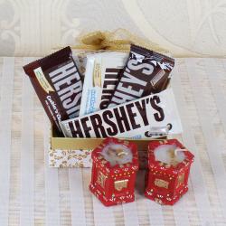 Popular Diwali Gifts - Hersheys Chocolate with Designer Earthen Diya