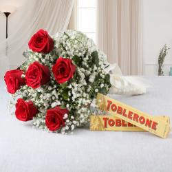 Birthday Chocolates - Toblerone Chocolate with Romantic Red Roses