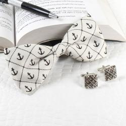 Valentine Mens Accessories Gifts - Anchor Polyester Suede Bow with Cufflinks