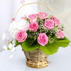 Womens Day Express Gifts Delivery - Elegant Pink Roses Basket