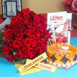 Valentine Flowers with Greeting Cards - I Love You Valentine Rosy Combo