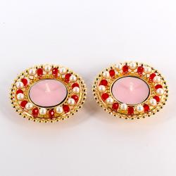 Diwali Diya - Pair of Pearl with Crystal Diyas