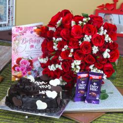 Cakes with Flowers - Heart Shape Chocolate Birthday Cake Hamper for Party Gift