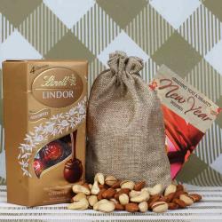 Send New Year Gift Lindt Lindor and Dryfruit with New Year Greeting Card To Rajkot