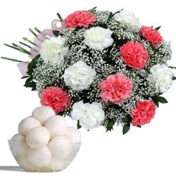 Anniversary Gifts for Brother - Rasgulla with 12 Carnations Bouquet