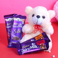 Womens Day Express Gifts Delivery - Cadbury Dairy Milk Chocolates with Teddy Bear