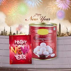 New Year Sweets - Rasgulla Sweets and New Year Greeting Card