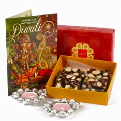 Dussehra - Assorted Dryfruit Sweet with Metal Diya and Greeting Card