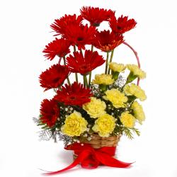 Send Basket of Red Gerberas with Yellow Carnations To Bulandshahar