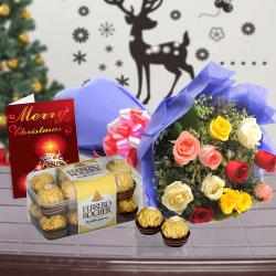 Rose Bouquet with Ferrero Rocher Chocolate and Christmas Card