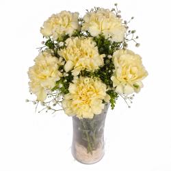 Gifts for Grand Father - Six Yellow Carnations in Classic Vase