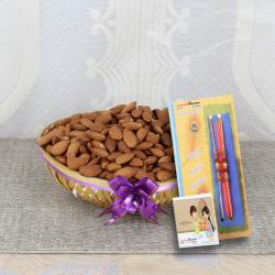 Rakhi With Dry Fruits -  Crunchy Almonds Basket with 2 Rakhi