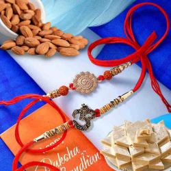 Rakhi to USA - Almond With Kaju Sweet and Two Om Rakhi- USA
