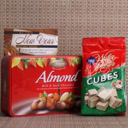 New Year Chocolates - New Year Gift of Almond Chocolate and Wafer Chocolate Cubes
