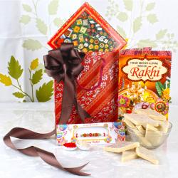 Rakhi With Cards - Rakhi Gift of Kaju Sweets with Rakhi Card