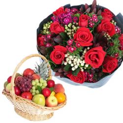 Gift by Relation - Sweet Heart Fruits with Roses