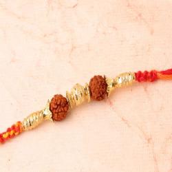 Mauli Rakhis - Golden Beads with Rudraksha Rakhi
