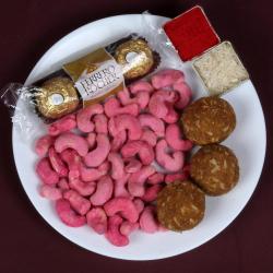 Bhai Dooj Sweets - Rose Cashew Besan Ladoo with Ferrero Rocher Bhai Dooj Gift