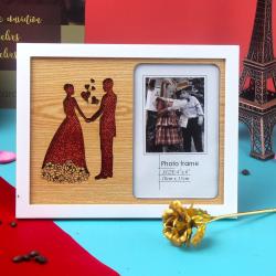 Send Golden Rose and Effervescent Love Couple Photo Frame To Noida