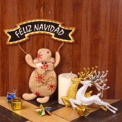 Feliz Navidad Hanging with Candle and Reindeer