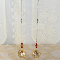 Home Decor Gifts Online - Diwali Decor of Pearl String with Golden Leaf shape Door Hanging