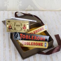 Diwali Gift Ideas - Toblerone Chocolate with Gold Plated Note