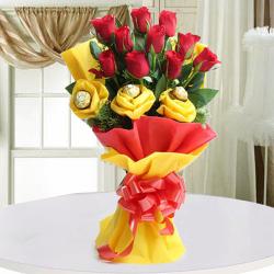 Romantic Flowers - Bouquet of Roses with Ferrero Rocher