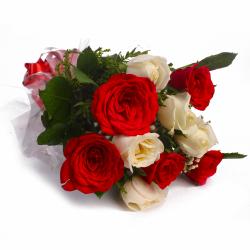 Send Flowers Gift Special Bouquet of Ten Red and White Roses To Trivandrum