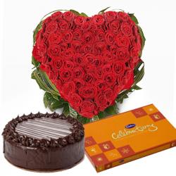 Valentines Fresh Cream Cakes - Cake and Red Roses Valentines Hampers