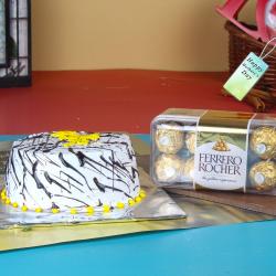 Mothers Day Gifts to Ahmedabad - Half Kg Vanilla Cake with 16 Pcs Ferrero Rocher for this Mothers day