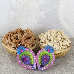 Diwali Dry Fruits - Walnut and Cashew with Earthen Diya