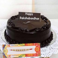 Send Rakhi Gift Dark Chocolate Cake with Designer Rakhi To Hyderabad