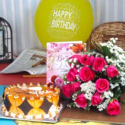 Cakes with Flowers - Birthday Cake with Pink Roses and Greeting Card For You