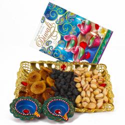 Diwali Greeting Cards - Diwali Diya and Greeting Card with Exotic Dryfruit Tray