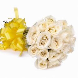 Condolence Flowers - Eighteen White Roses Bouquet