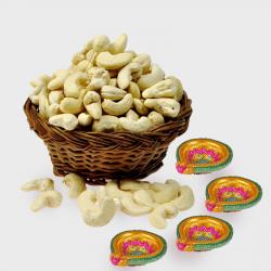 Basket of Cashew Nut with 4 Diwali Diya