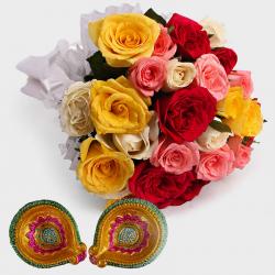 Roses with Diwali Diya