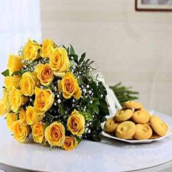 Rakhi with Cookies - Twenty Yellow Roses Bouquet with Cookies