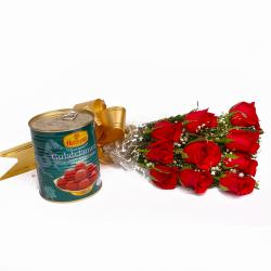 Send Gulab Jamuns with Fresh Red Roses Combo To Shahjahanpur