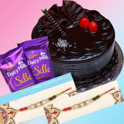 Send Rakhi Gift Rakhi Chocolate Cake and Silk Chocolates To Delhi
