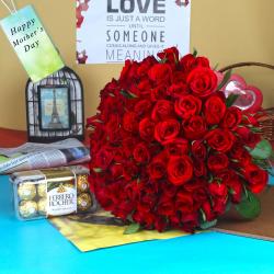 Mothers Day Gifts to Mangalore - Ferrero Rocher Chocolate Red Roses for Mothers Day