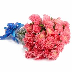 Send Bunch of 20 Pink Carnations with Cellophane Packing To Mahendergarh