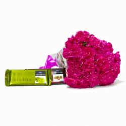 Missing You Flowers - Lovely 20 Pink Carnations Bouquet with Cadbury Temptation Chocolates