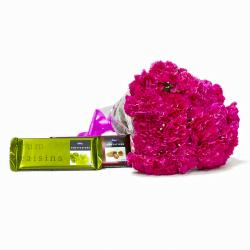 Missing You Flowers - Lovely 20 Pink Carnations Bouquet with Cadbury Temptation Chocolates