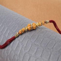Handmade Rakhis - Diamond Designer Ring with Wooden Beads Rakhi