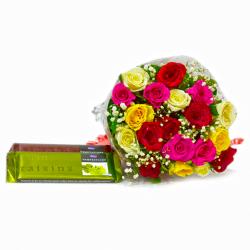 Good Luck Flowers - Twenty Mix Roses Boquet with Cadbury Temptation Chocolate Bars
